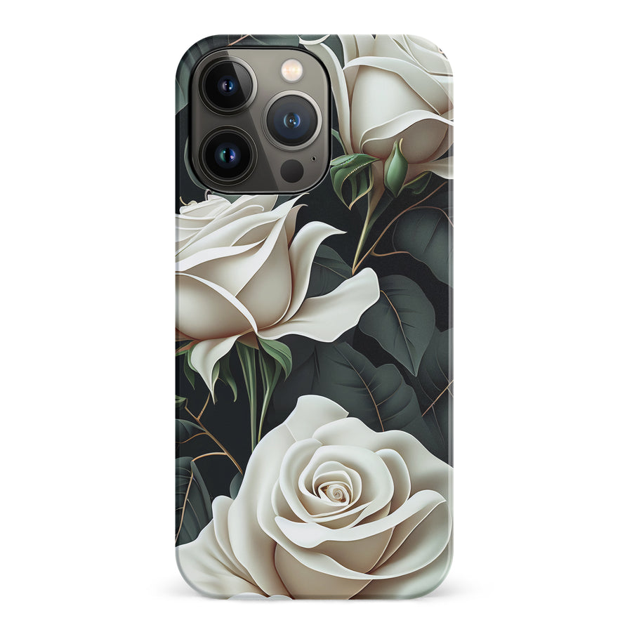 iPhone 14 Pro White Roses Phone Case in Green