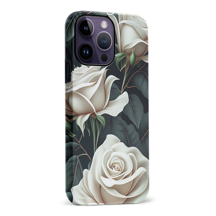 iPhone 14 Pro Max White Roses Phone Case in Green